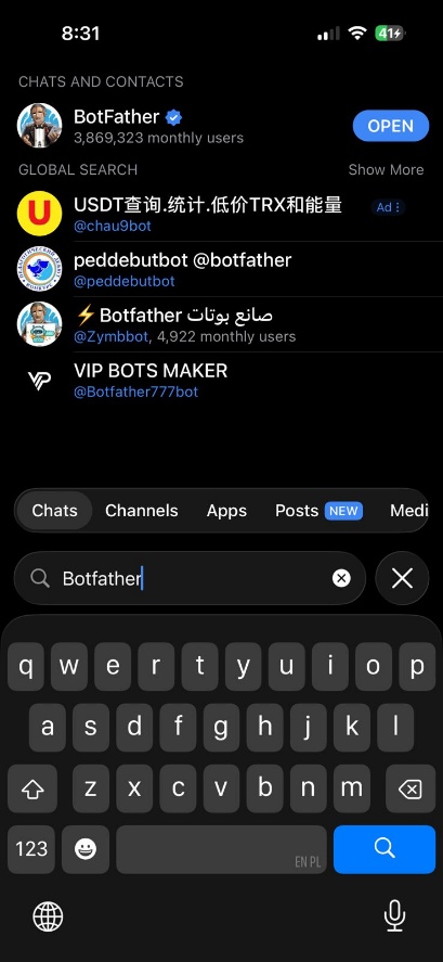 ابحث عن BotFather
