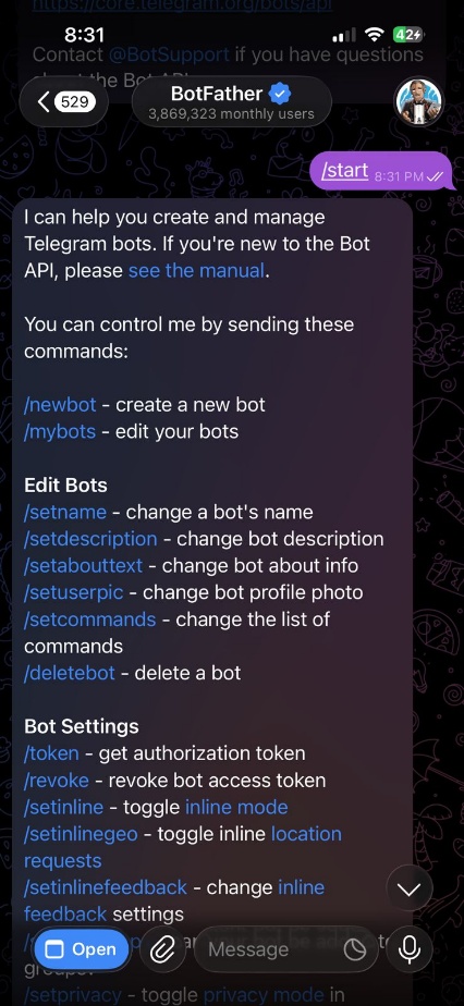 أوامر BotFather