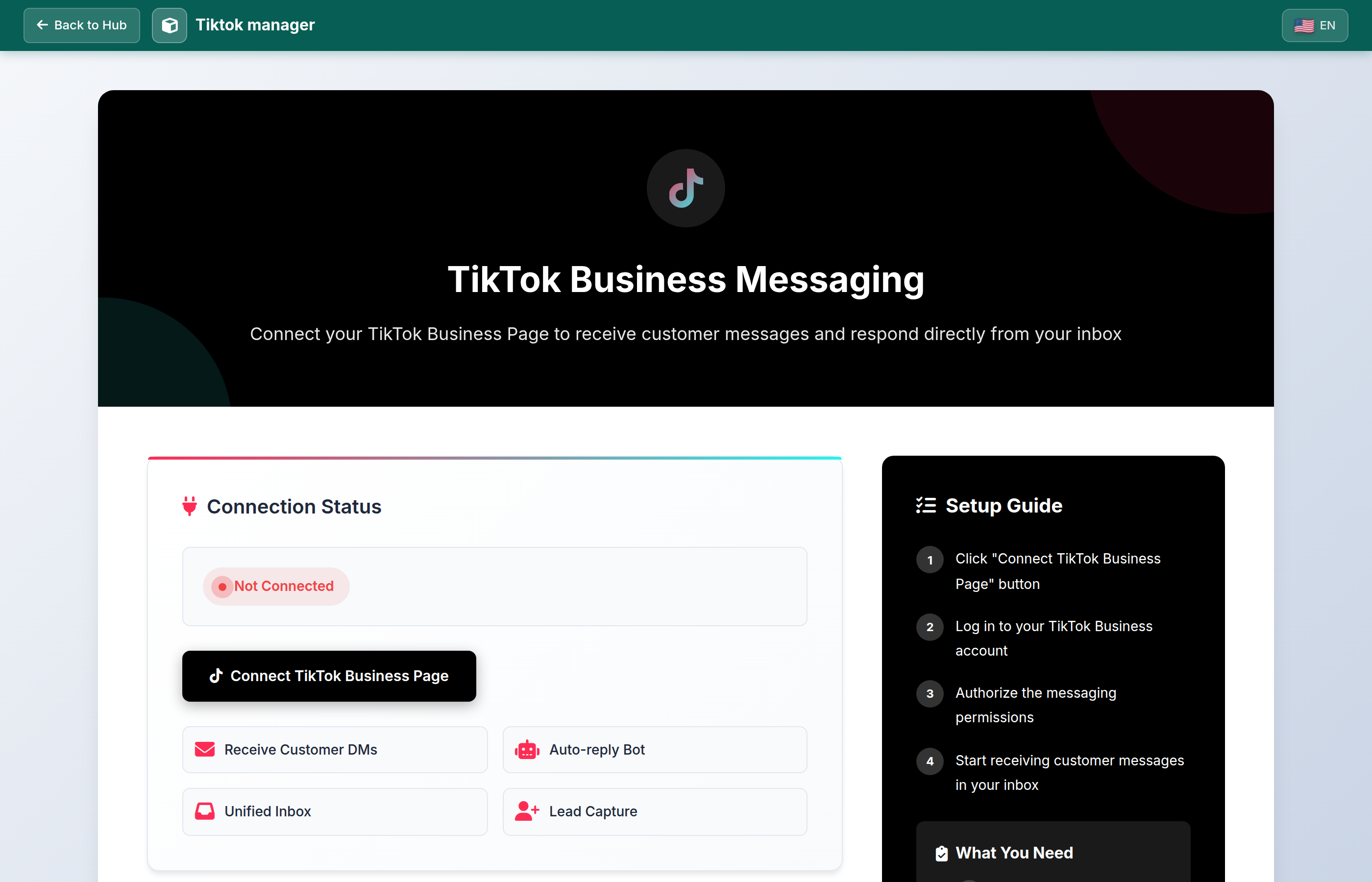 TikTok integration page
